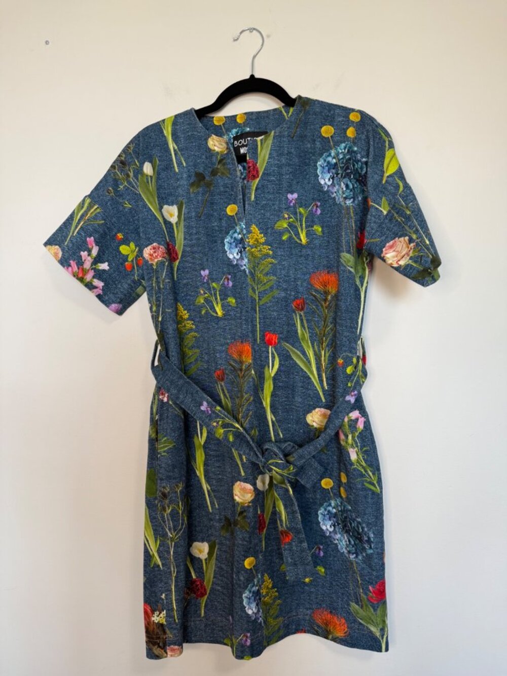 Boutique Moschino Floral Print Denim Dress Blue Multi IT 42 US 8